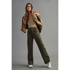 Anthropologie Maeve The Colette Wide Leg Pants Womens 27 Corduroy Green Chic